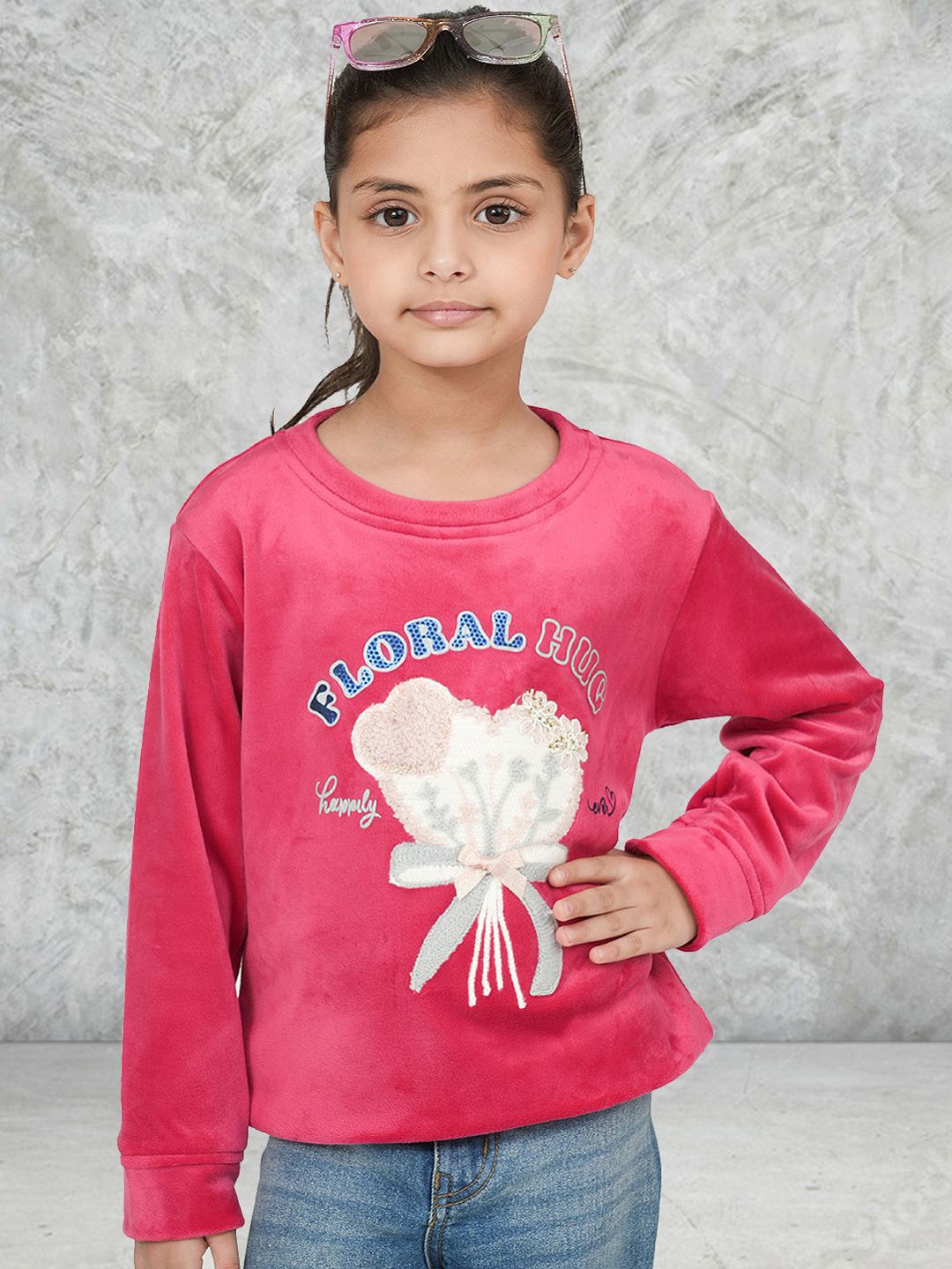 

PAMPOLINA Girls Floral Applique Sweatshirt, Magenta