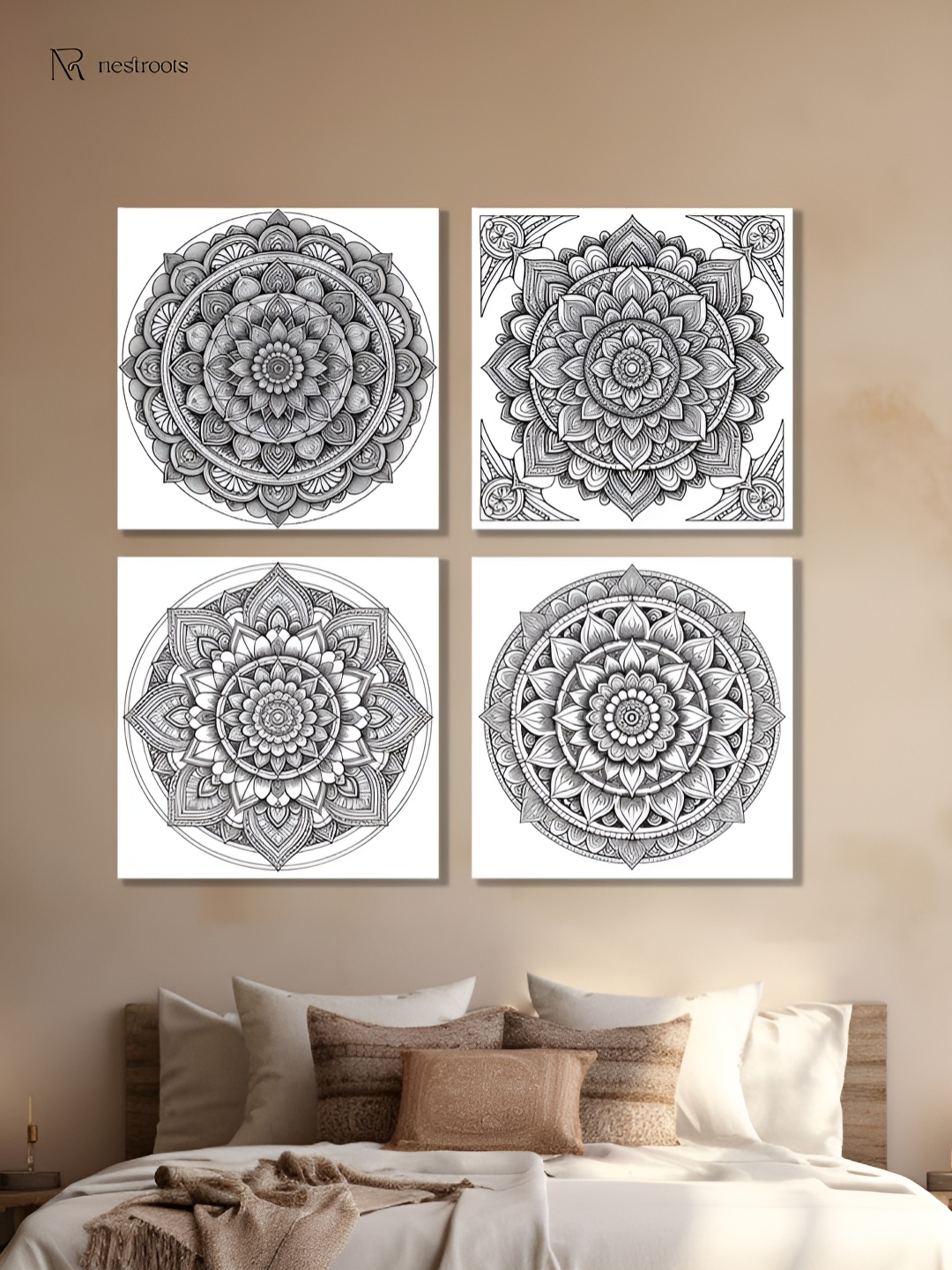 

nestroots White & Black 4 Piece Colorable Circular Canvas Painting Wall Art