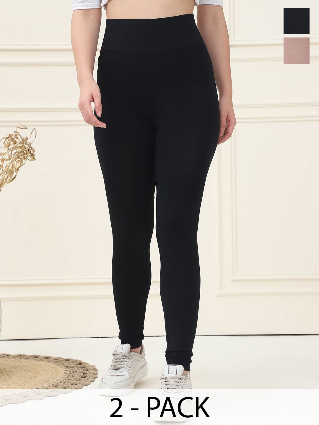 

GRACIT Women Pack Of 2 High Waisted Tights, Black