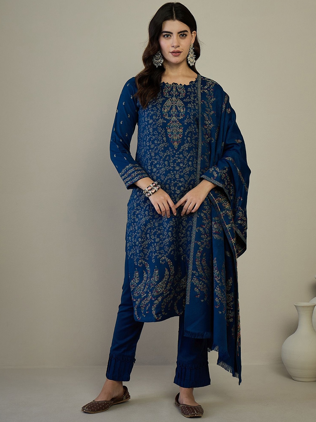 

HK colours of fashion Unstitched Dress Material, Navy blue