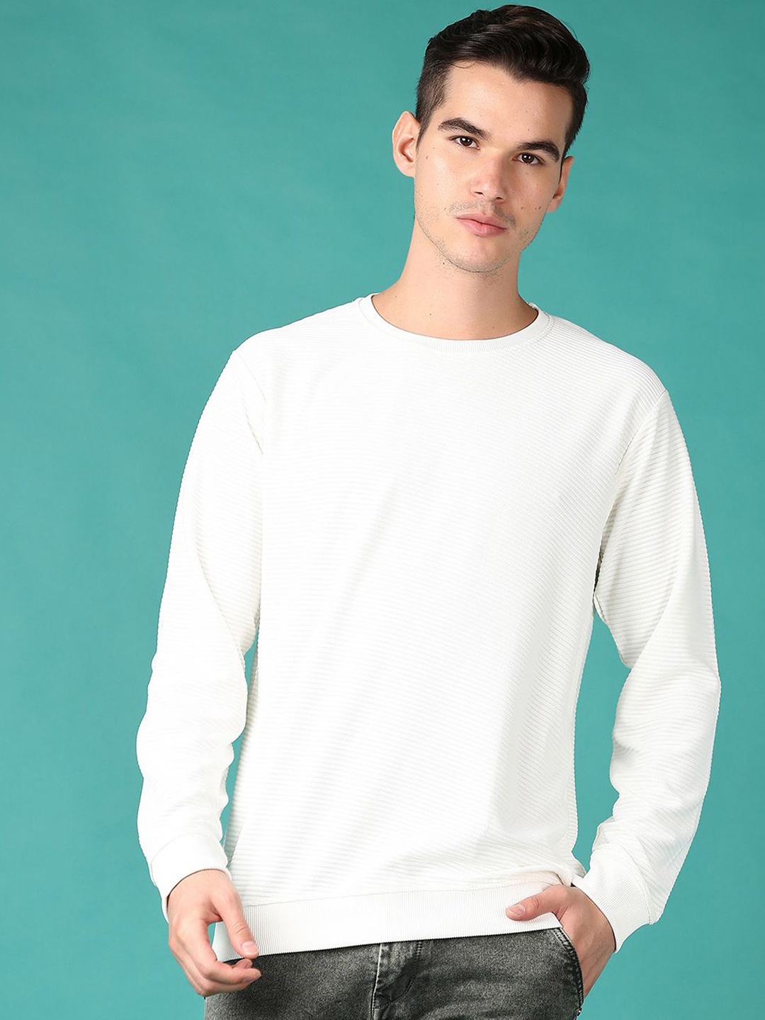 

V-Mart Men Round Neck Long Sleeves Sweatshirt, Off white