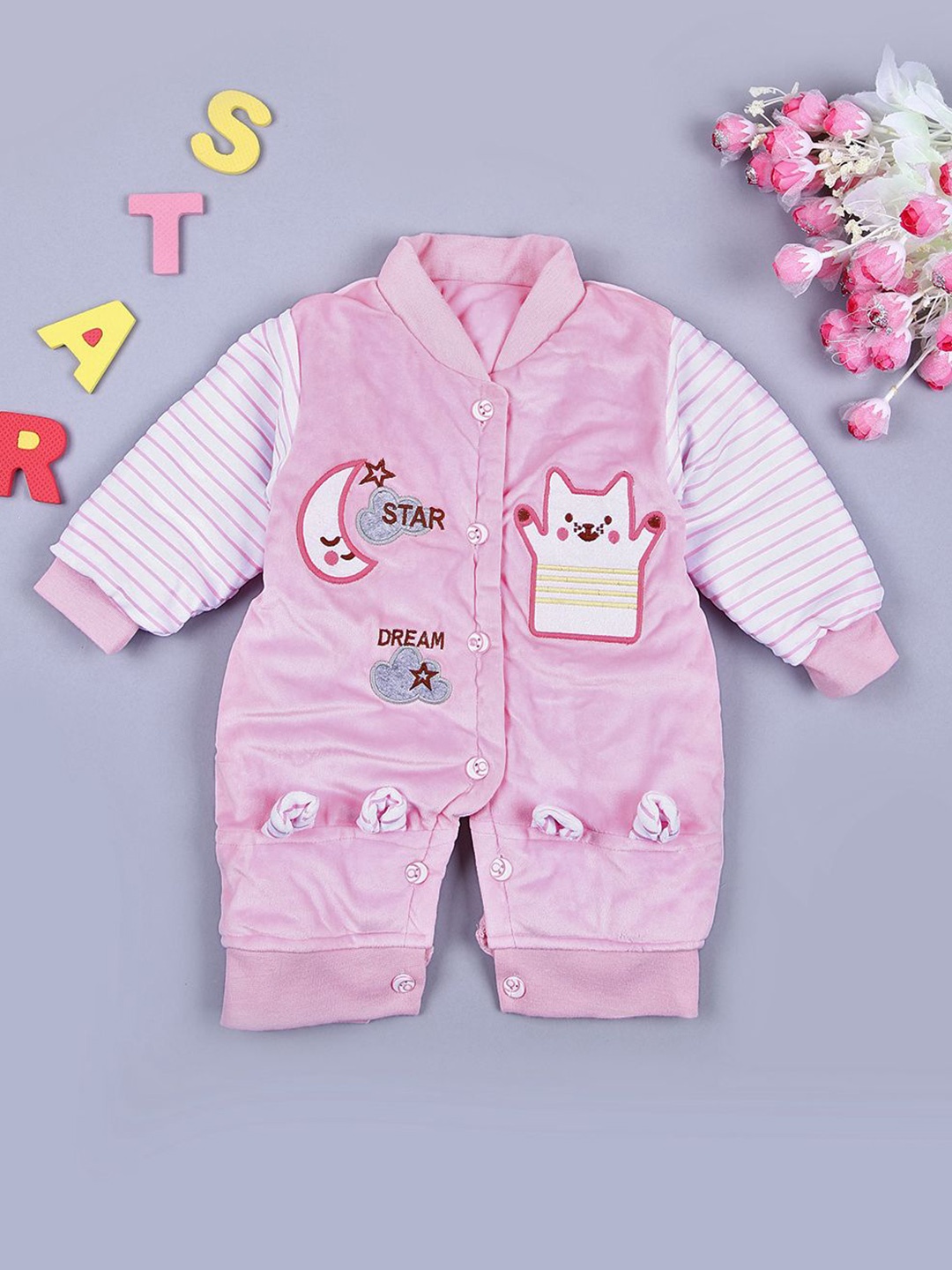 

V-Mart Infants Striped Long Sleeves Pure Cotton Romper, Pink