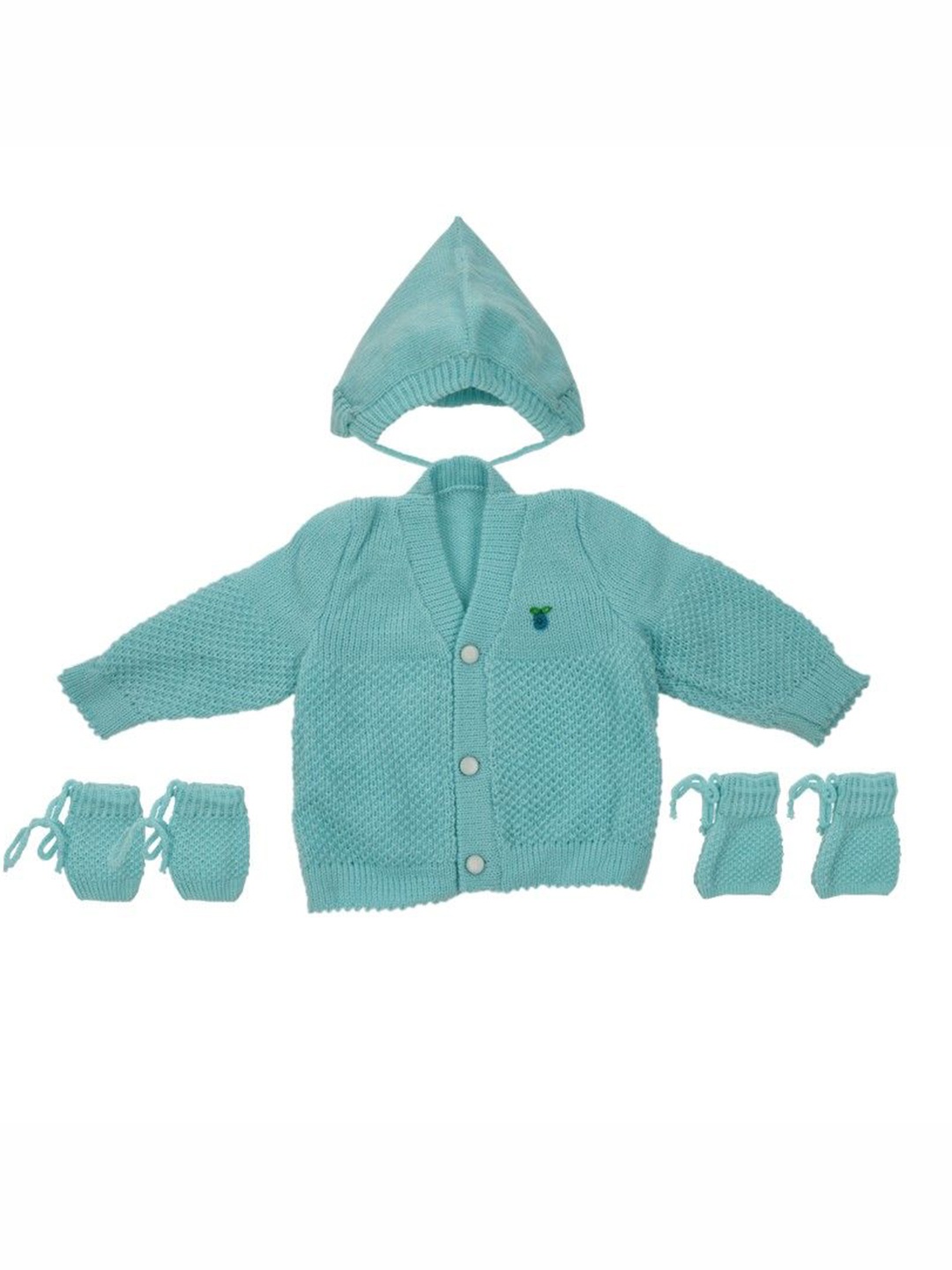 

CUBS & HUGS Infants Kids Woollen Cardigan, Socks, Mittens and Cap, Blue