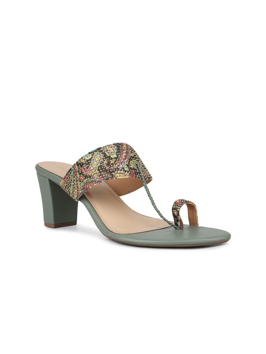 

Inc 5 Women Printed Ethnic Block Mules, Green