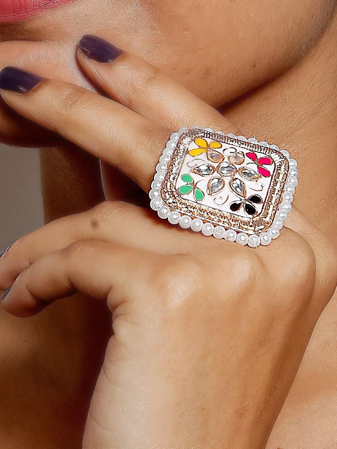 

Kord Store Gold Plated Kundan Studded & Beaded Adjustable Finger Ring