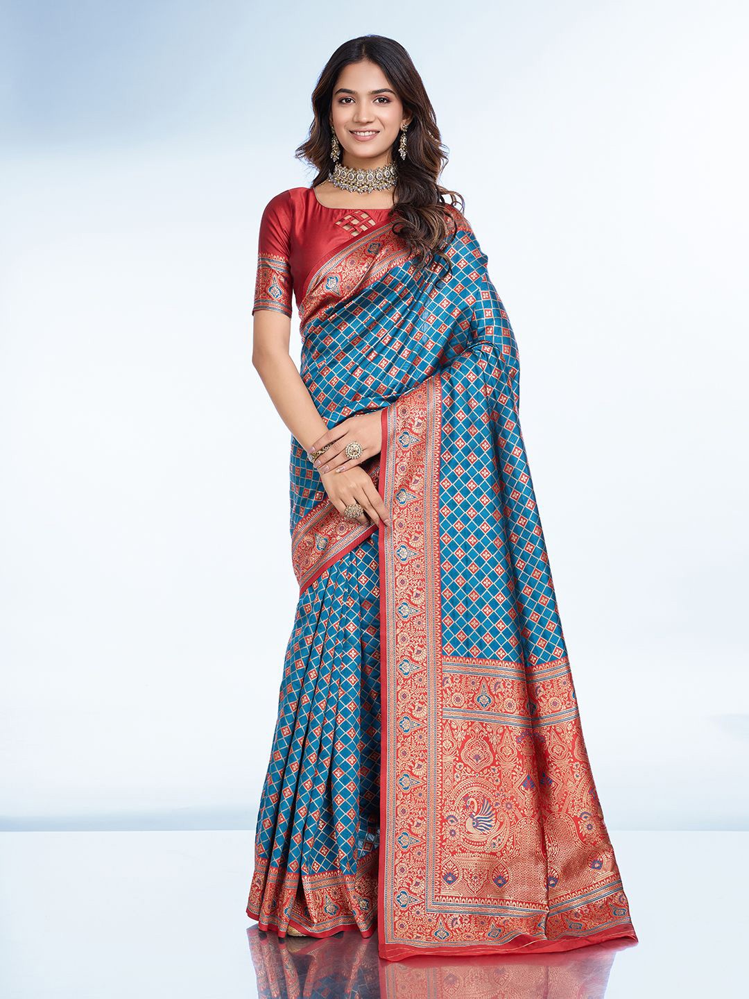 

RICH & ROMAN Woven Design Zari Pure Silk Banarasi Saree, Blue