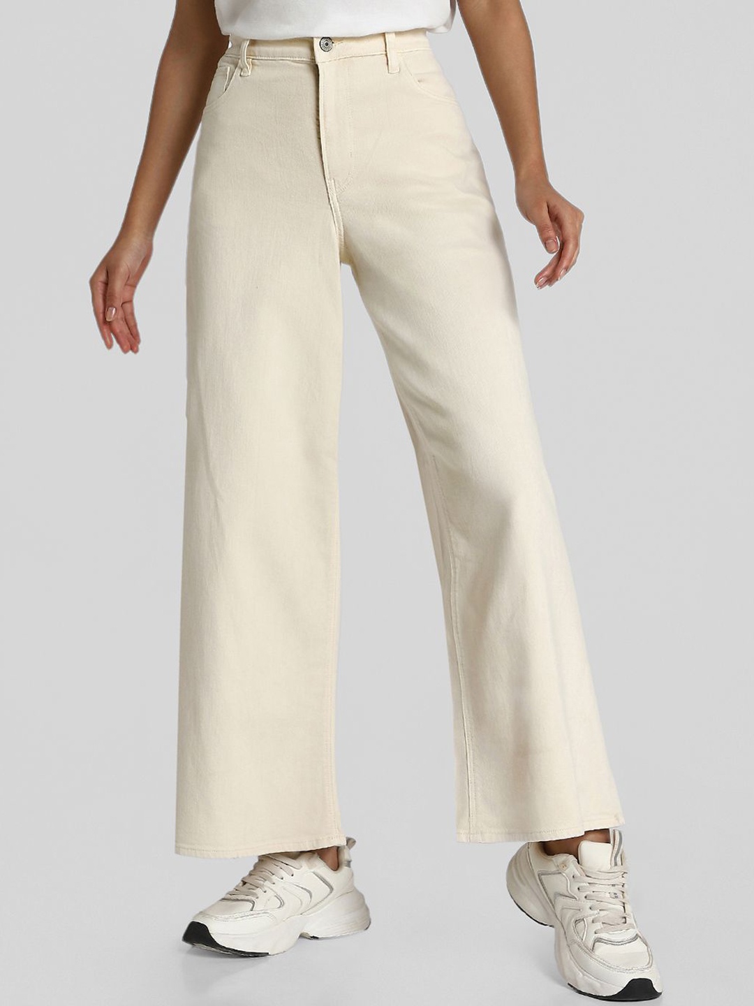 

AMERICAN EAGLE OUTFITTERS Women Slim Fit Cotton Trousers, Cream