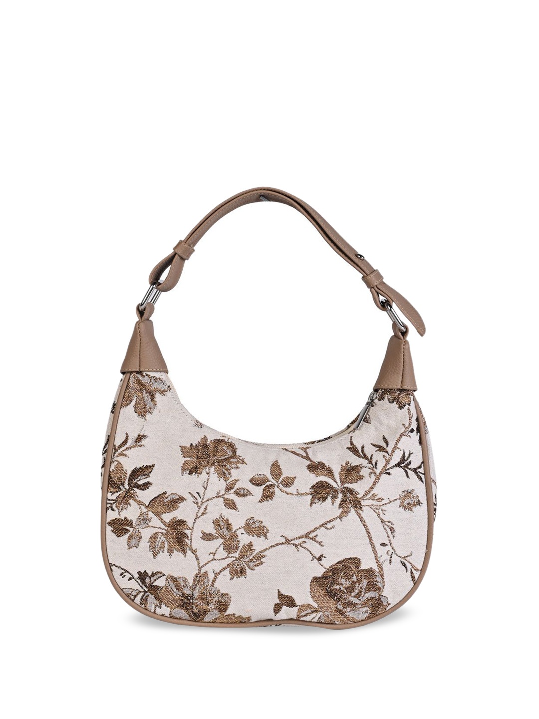 

INDIVIDUAL DESIGN Women Floral Printed Half Moon Cotton Handheld Bag, Beige