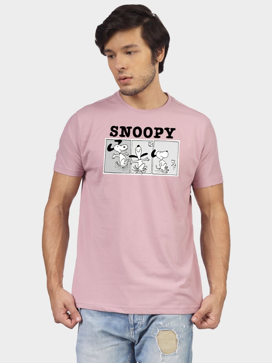 

Greylongg Men Graphic Printed Round Neck Cotton Snoopy T-shirt, Purple