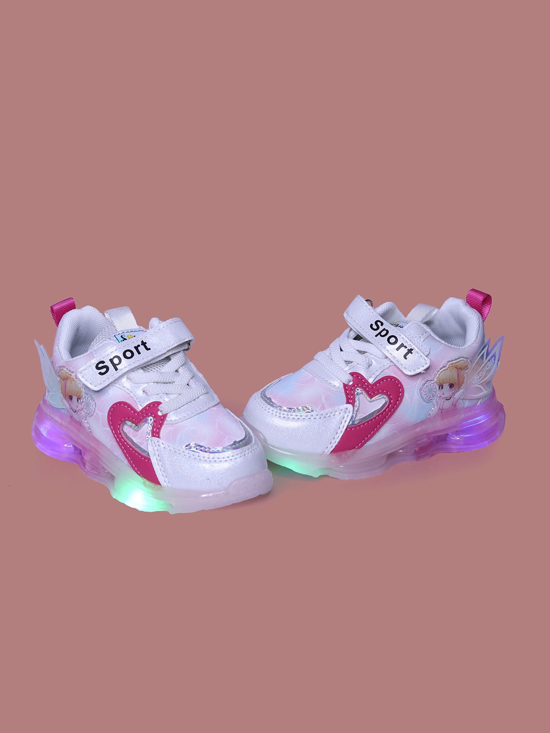 

NEW STEPS Girls Velcro LED PU Sneakers, Pink