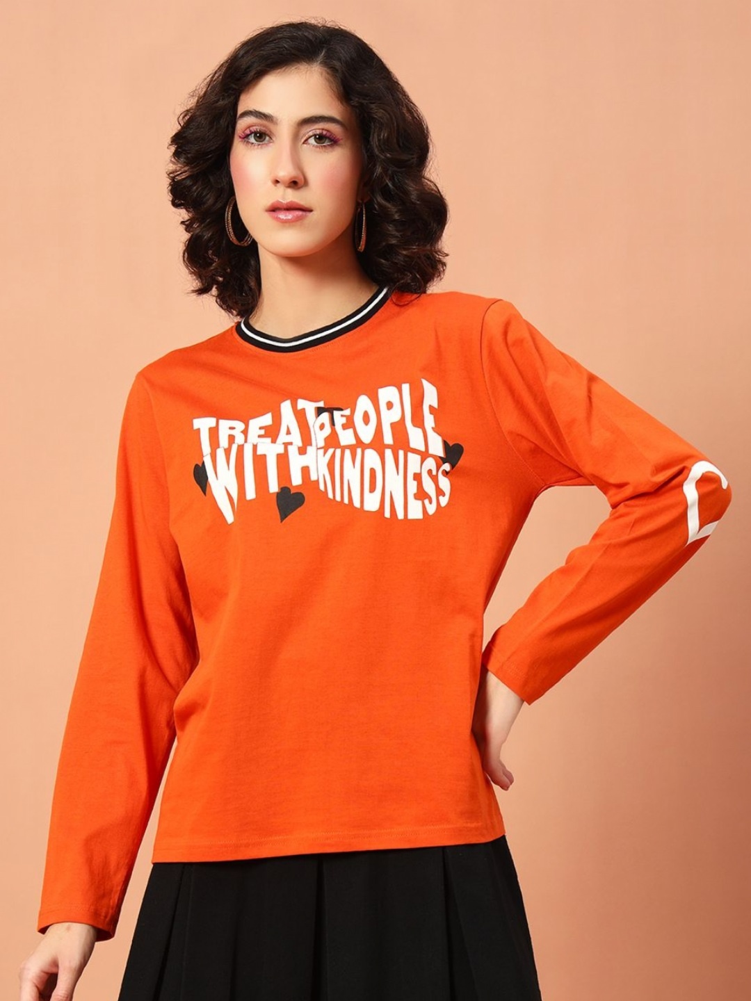 

The Dry State Women Typography Printed Round Neck Cotton Oversized T-shirt, Orange