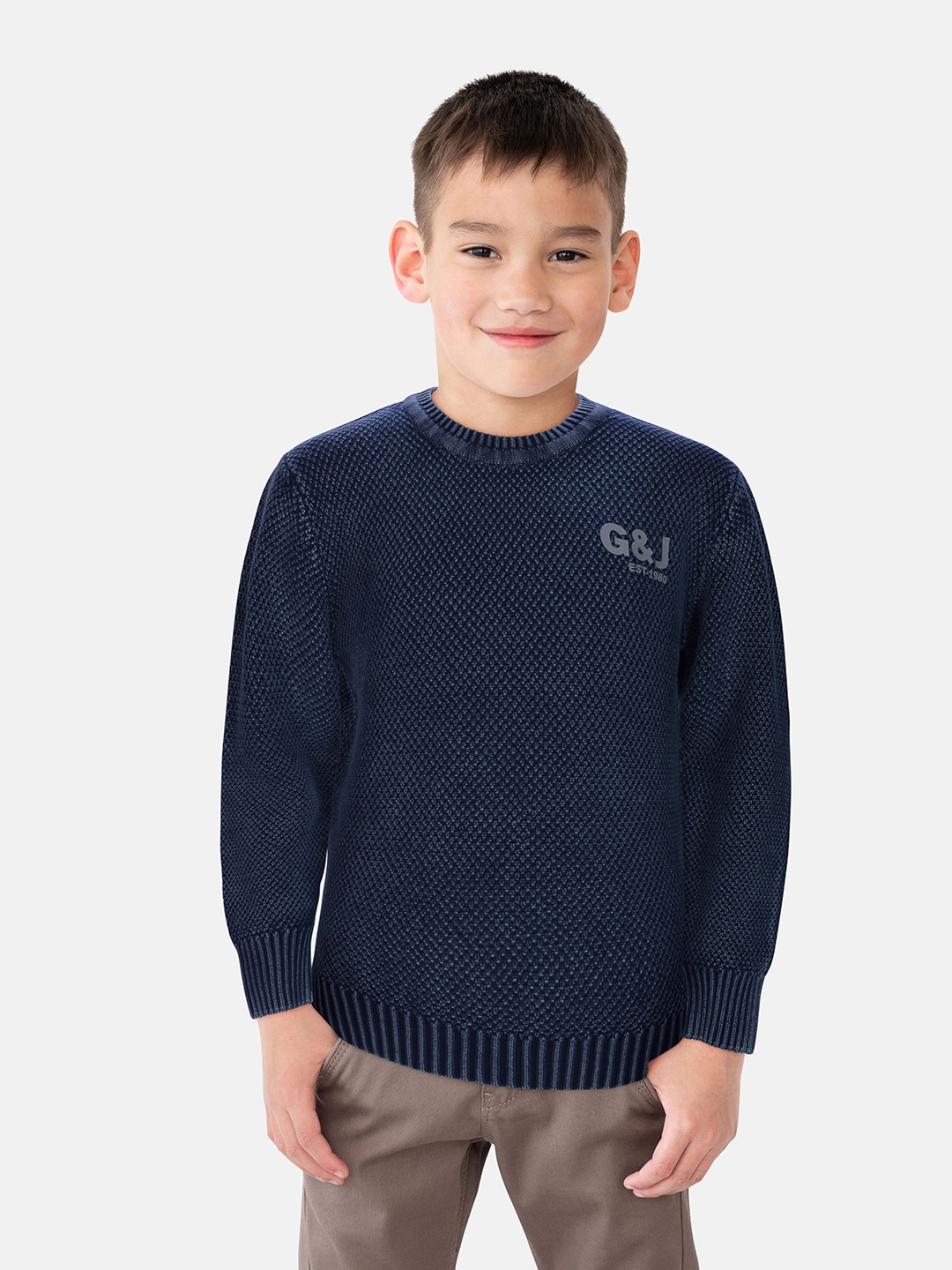 

Gini and Jony Boys Brand Logo Printed Pullover, Blue