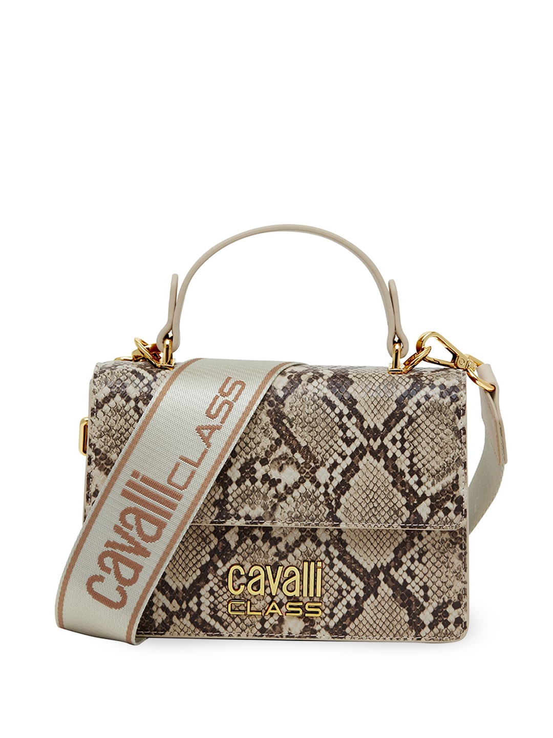 

Cavalli Class Women Abstract Printed Structured Sling Bag, Beige