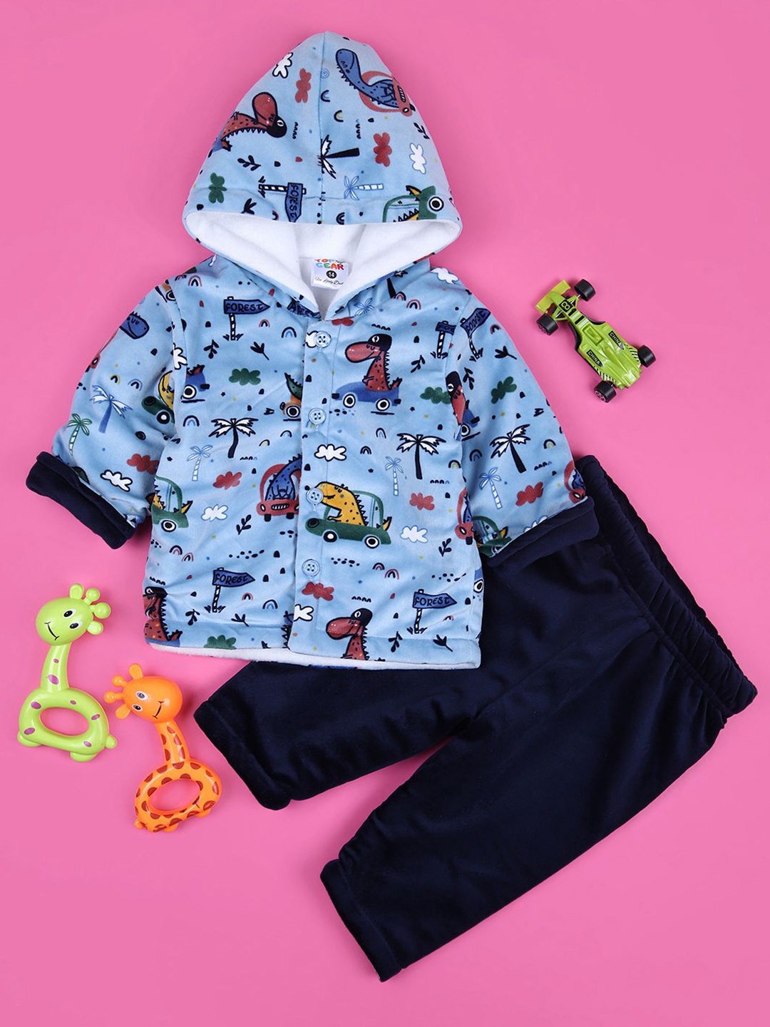

V-Mart Unisex Kids Printed Velvet Sweatshirt with Trousers, Blue