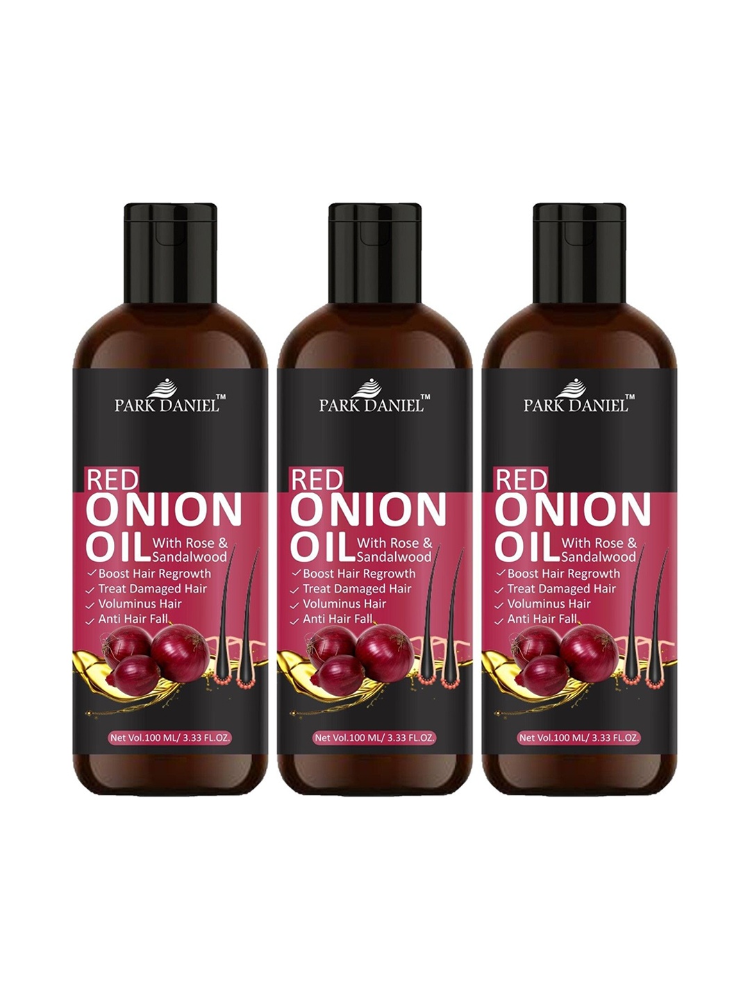 

Park Daniel Set Of 3 Red Onion Oil For Hair Growth - 100 ml Each, Brown