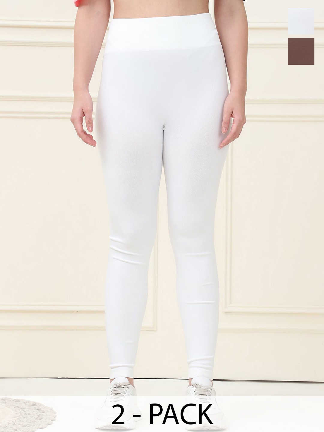 

GRACIT Women Pack Of 2 High Waisted Tights, White