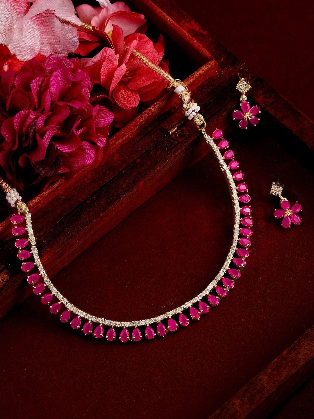 

SUNHARI American Diamond Stone Studded Jewellery Set, Gold