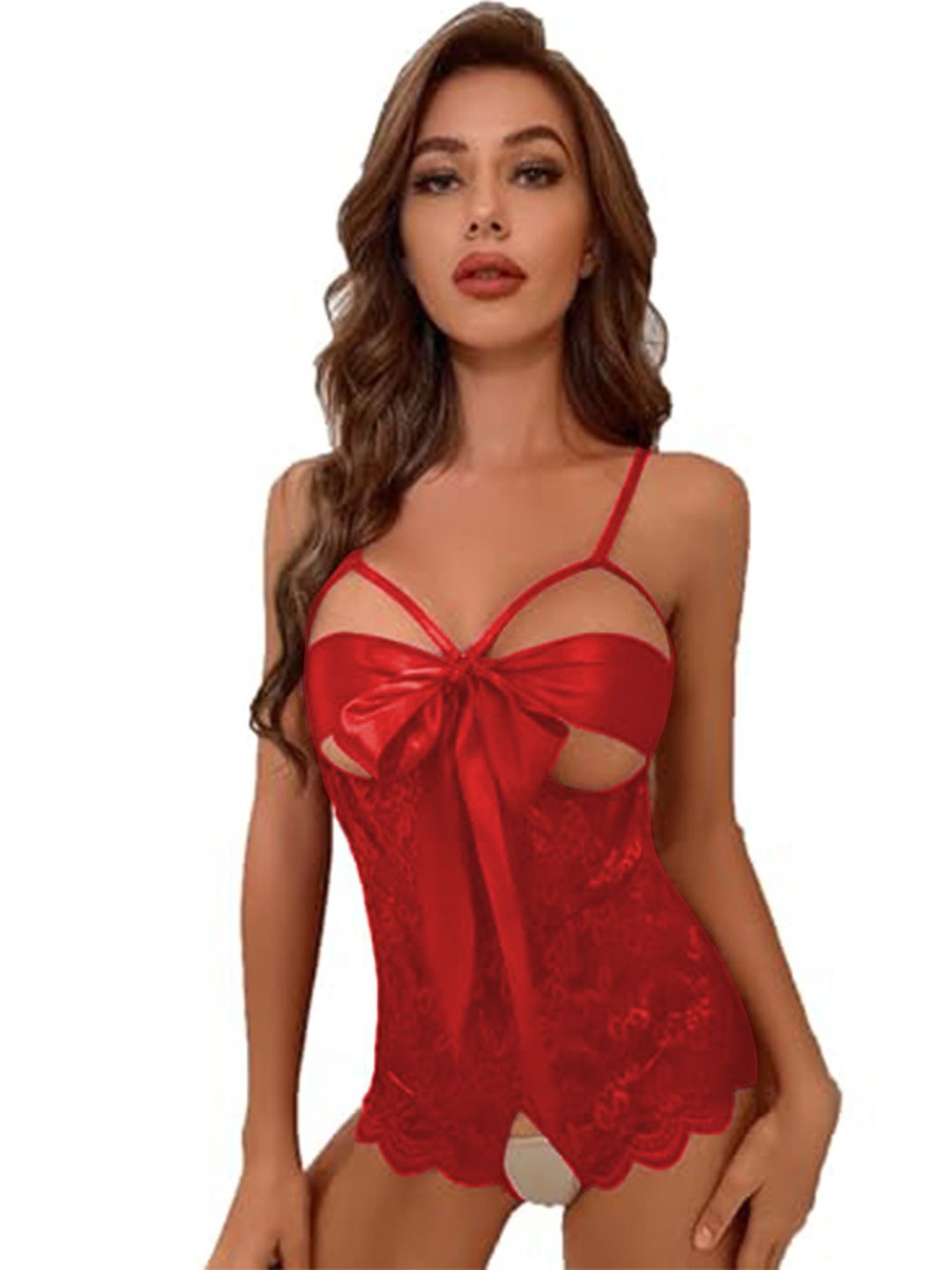 

VAGHBHATT Women Net Baby Doll, Red
