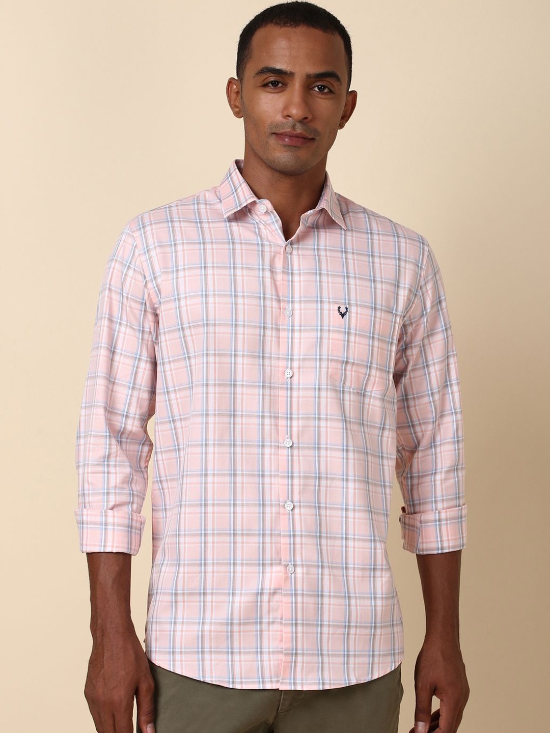 

Allen Solly Men Spread Collar Tartan Checked Cotton Slim Fit Casual Shirt, Pink