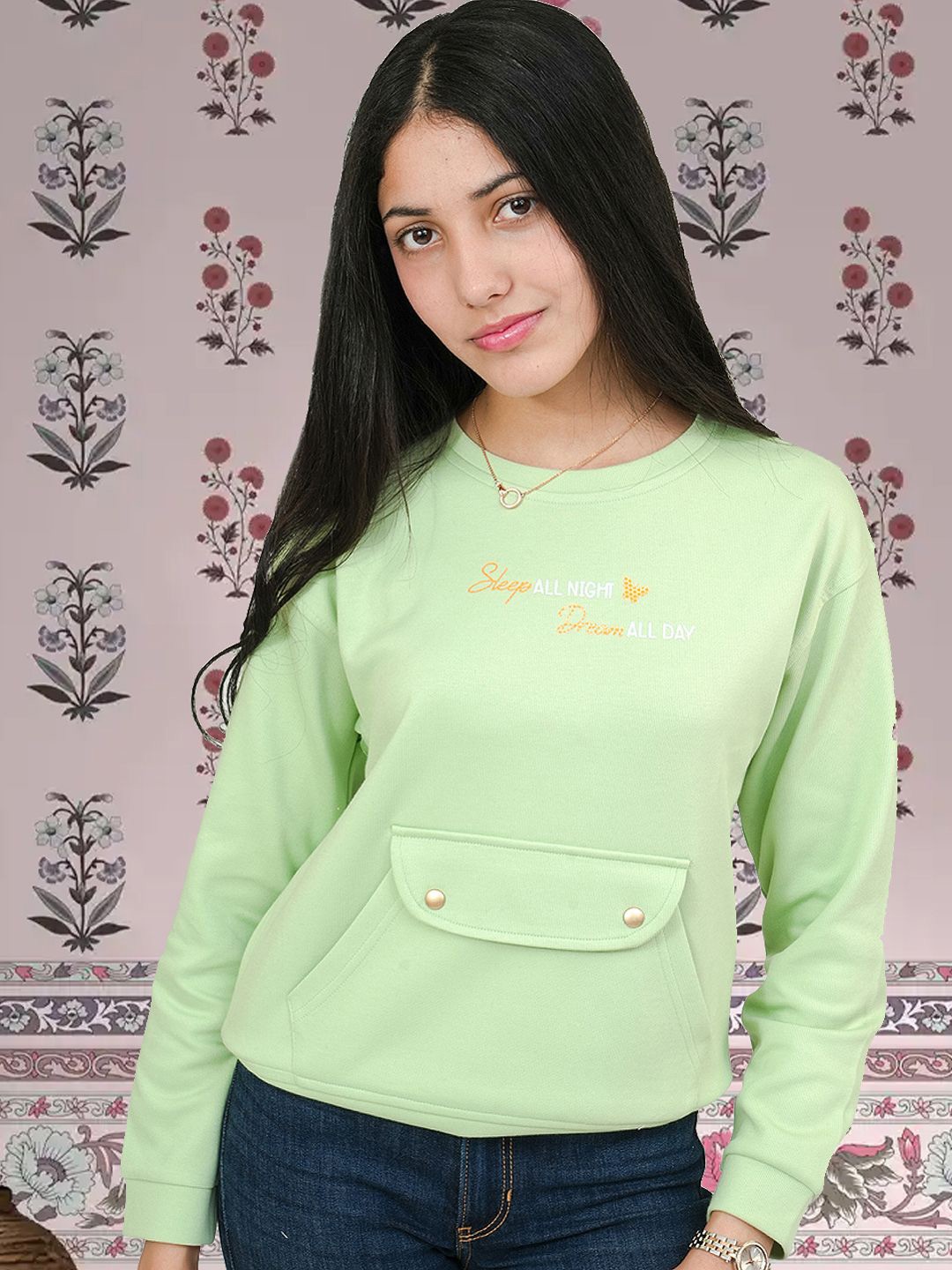 

PAMPOLINA Girls Printed Sweatshirt, Sea green