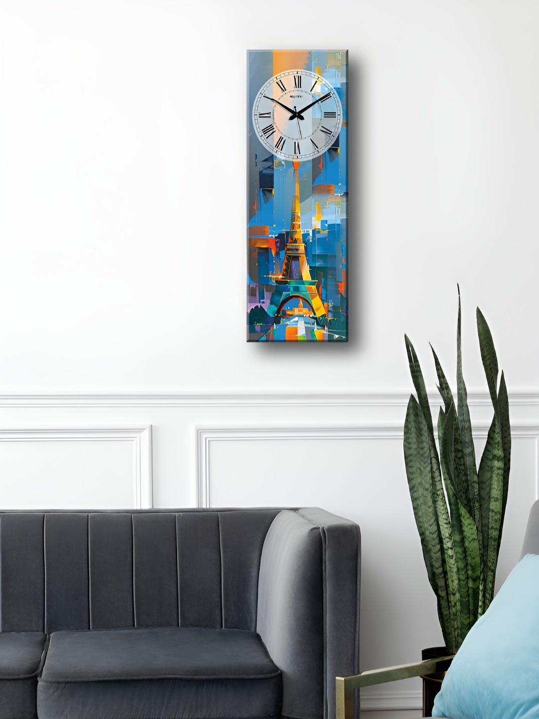 

OLIVE TREE Blue & Orange-Coloured Printed Rectangle Wooden Contemporary Wall Clock