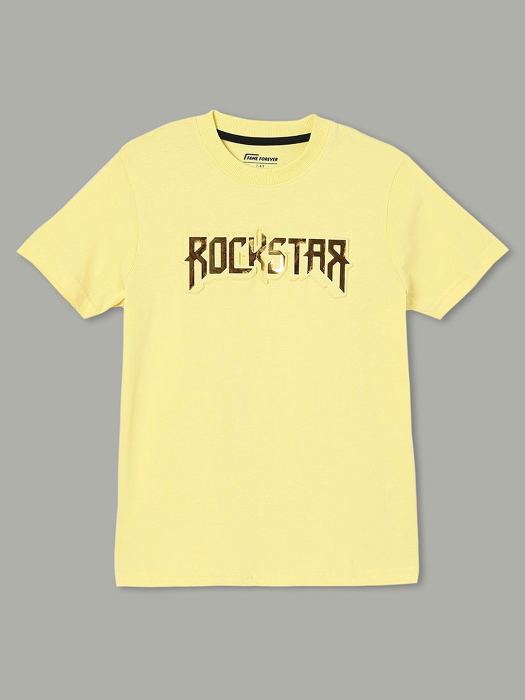 

Fame Forever by Lifestyle Boys Typography Printed Round Neck Cotton T-shirt, Yellow