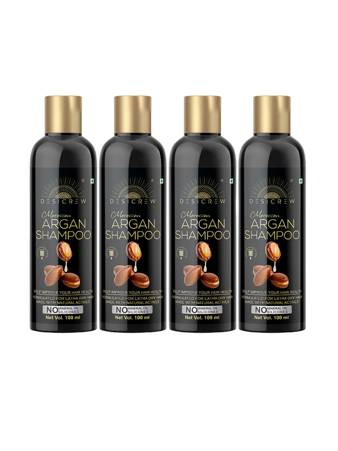 

Desi Crew Set Of 4 Moroccan Argan Shampoo For Healty Hair - 100 ml Each, Black