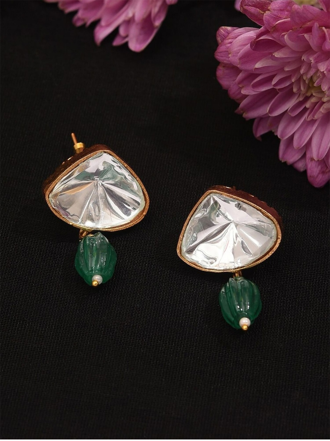 

ABDESIGNS Gold Plated Stone Studded & Beaded Classic Drop Earrings
