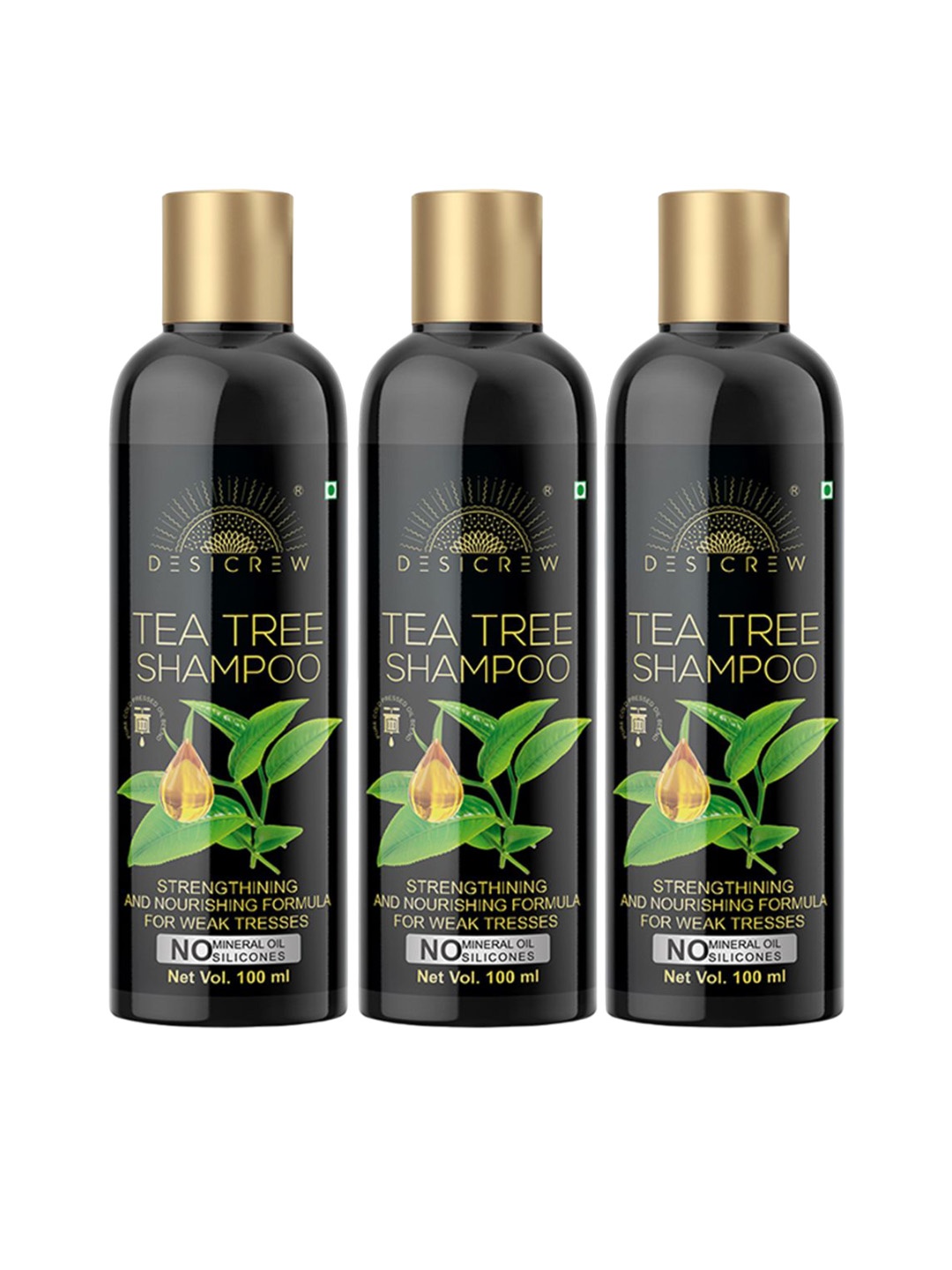 

Desi Crew Set Of 3 Strengthening And Nourishing Formula Tea Tree Shampoo - 100 ml Each, Black