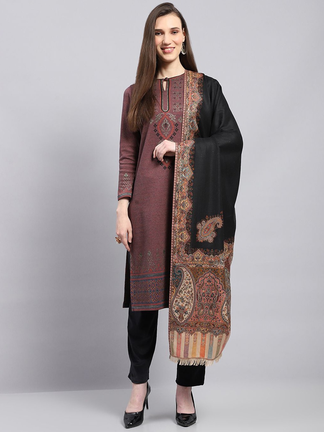 

Monte Carlo Ethnic Motifs Printed Shawl, Black