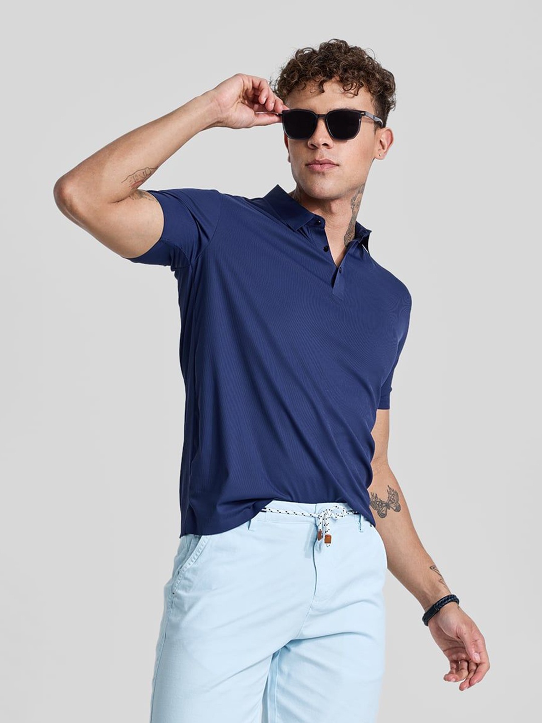 

Snitch Men Solid Polo Collar Cotton T-shirt, Blue