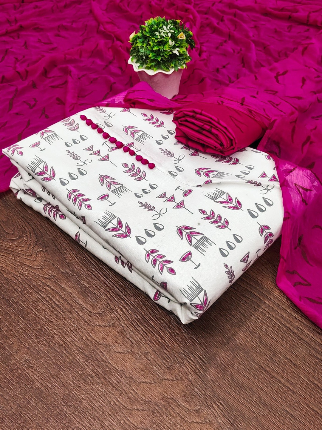 

KALINI Tribal Printed Cotton Unstitched Dress Material, Pink