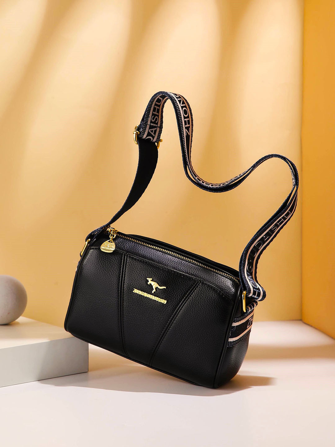

Diva Dale PU Structured Sling Bag with Cut Work, Black
