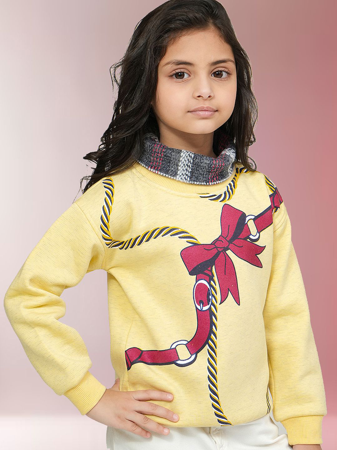 

PAMPOLINA Girls Printed Turtle Neck Pullover Sweatshirt, Yellow