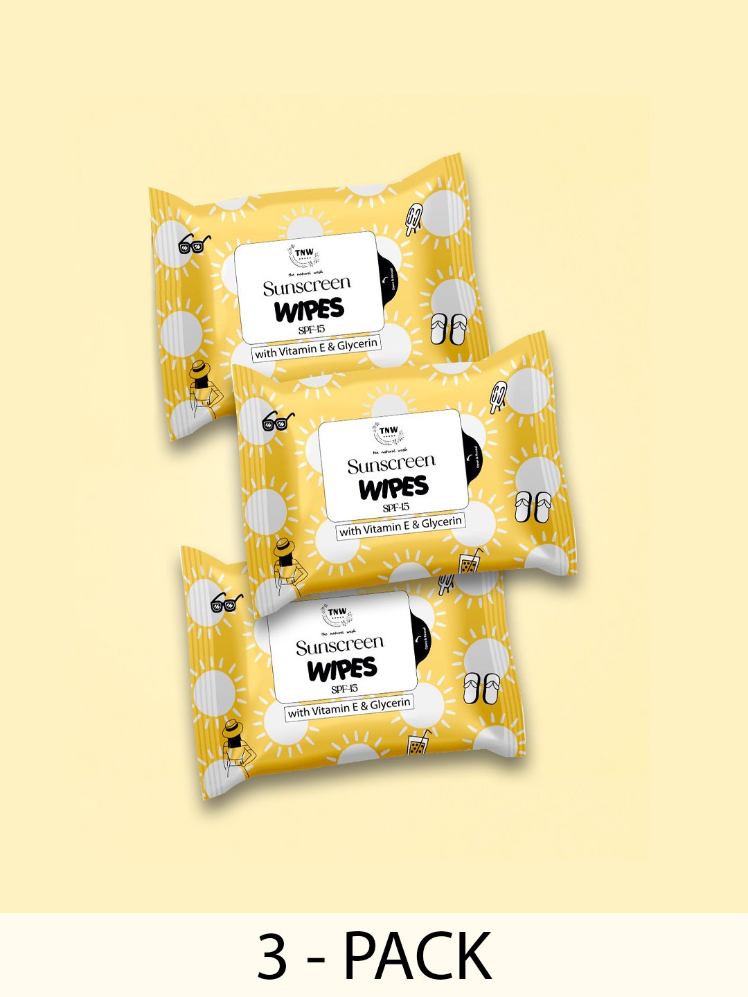 

TNW the natural wash Set Of 3 Sunscreen Wipes With SPF15 & Vitamin E - 10 Wipes Each, White