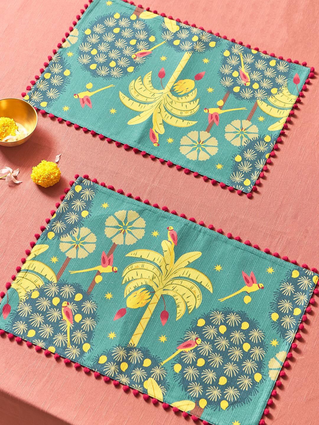 

Chumbak Saanjh Green & Yellow 2 Pieces Cotton Printed Table Placemats