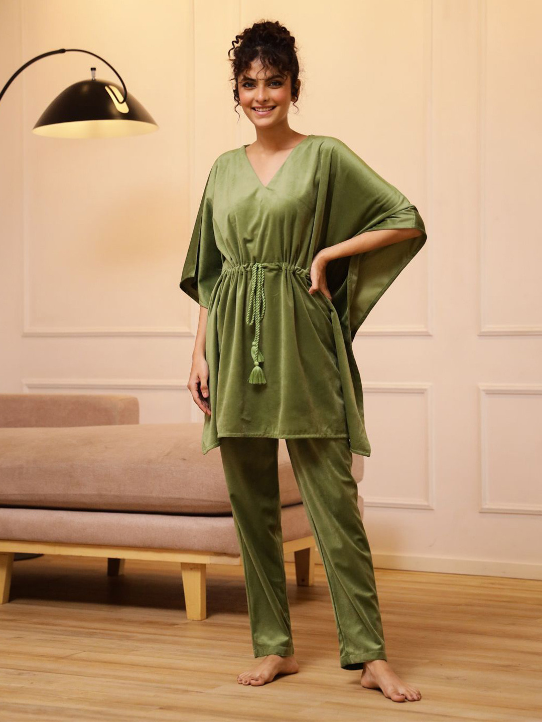 

SANSKRUTIHOMES Women Kaftan Night suit, Green