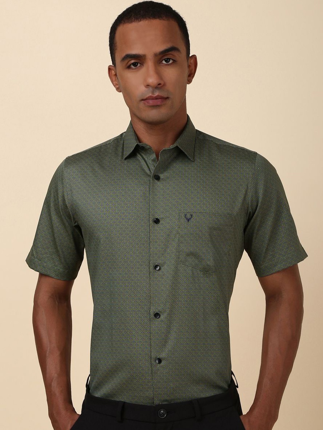 

Allen Solly Men Spread Collar Floral Printed Cotton Slim Fit Formal Shirt, Olive