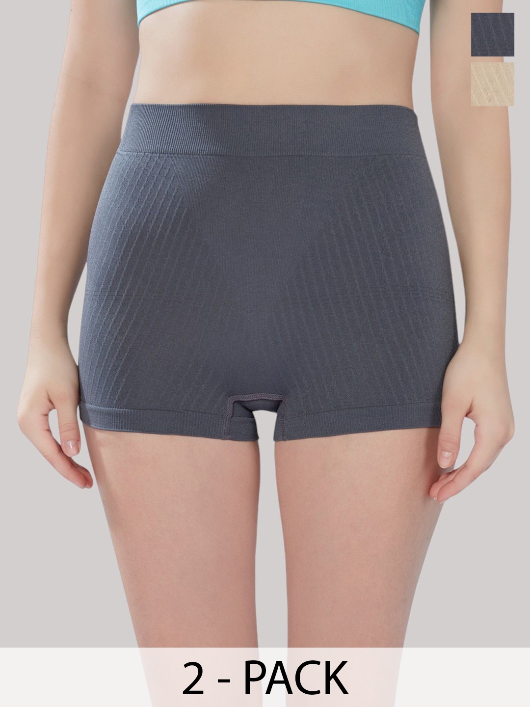 

PLUMBURY Pack Of 2 Seamless Boy Shorts Briefs PL-B/SPANTY-C004-DGR/BG-M, Beige