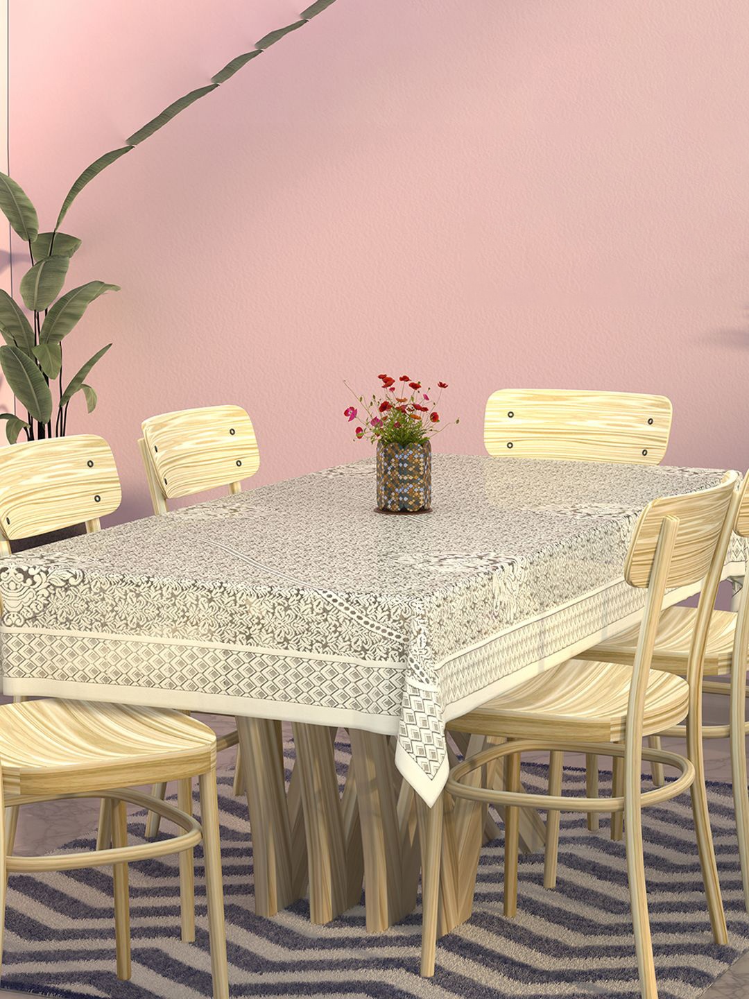 

Kuber Industries Cream-Coloured Floral Printed Cotton 6-Seater Table Cover