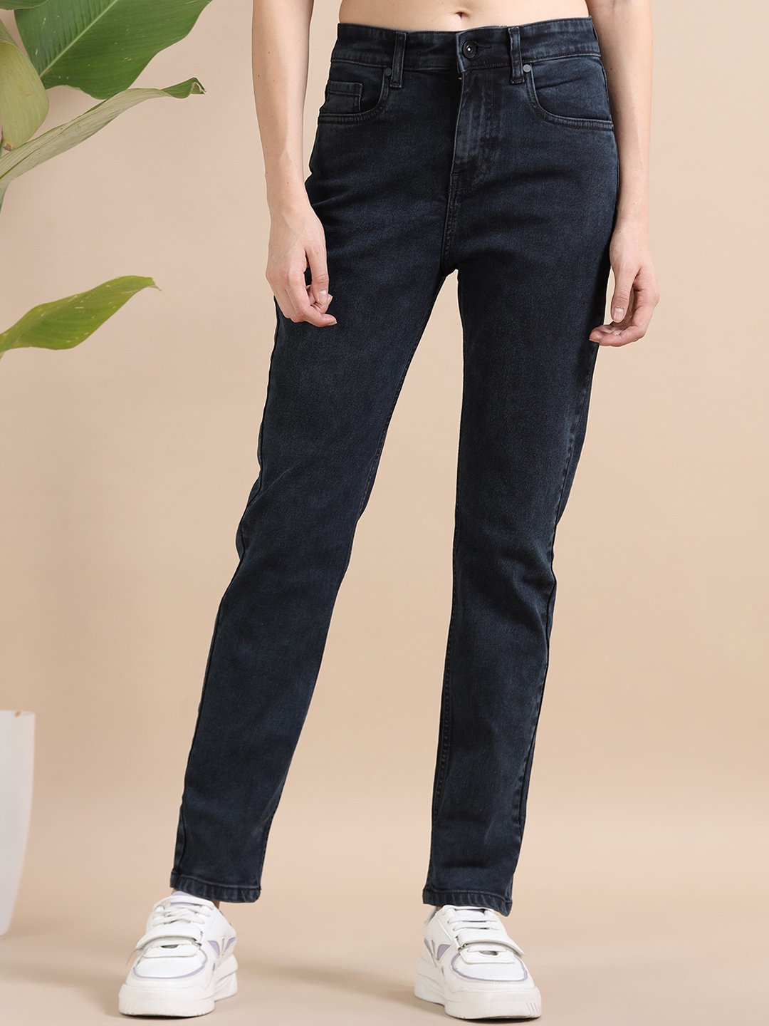 

Mast & Harbour Women Cotton Urban Slim Fit Light Fade Acid Wash Stretchable Casual Jeans, Black