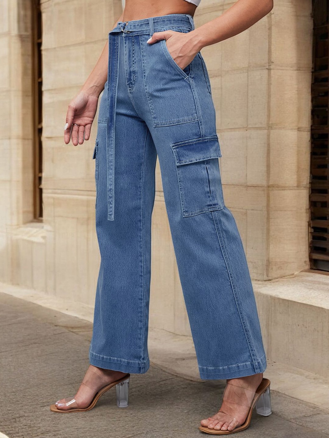 

Miss Chase Women Wide Leg High-Rise Stretchable Jeans, Blue