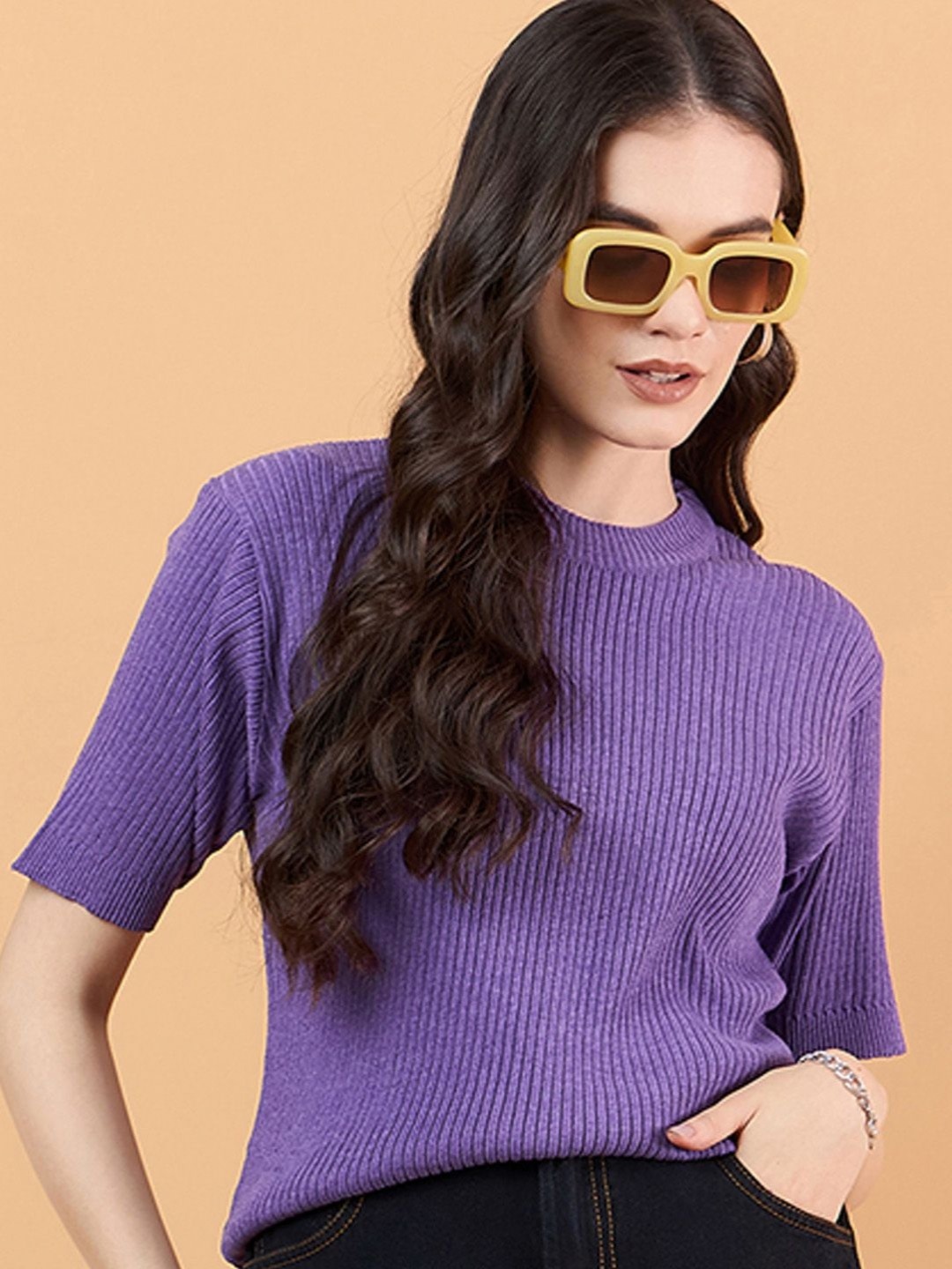 

CLAPTON Women Anti Static Self Design Round Neck Wool T-shirt, Maroon