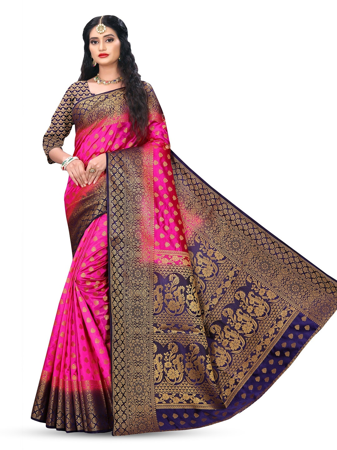 

ANISSA SAREE Woven Design Zari Banarasi Saree, Pink