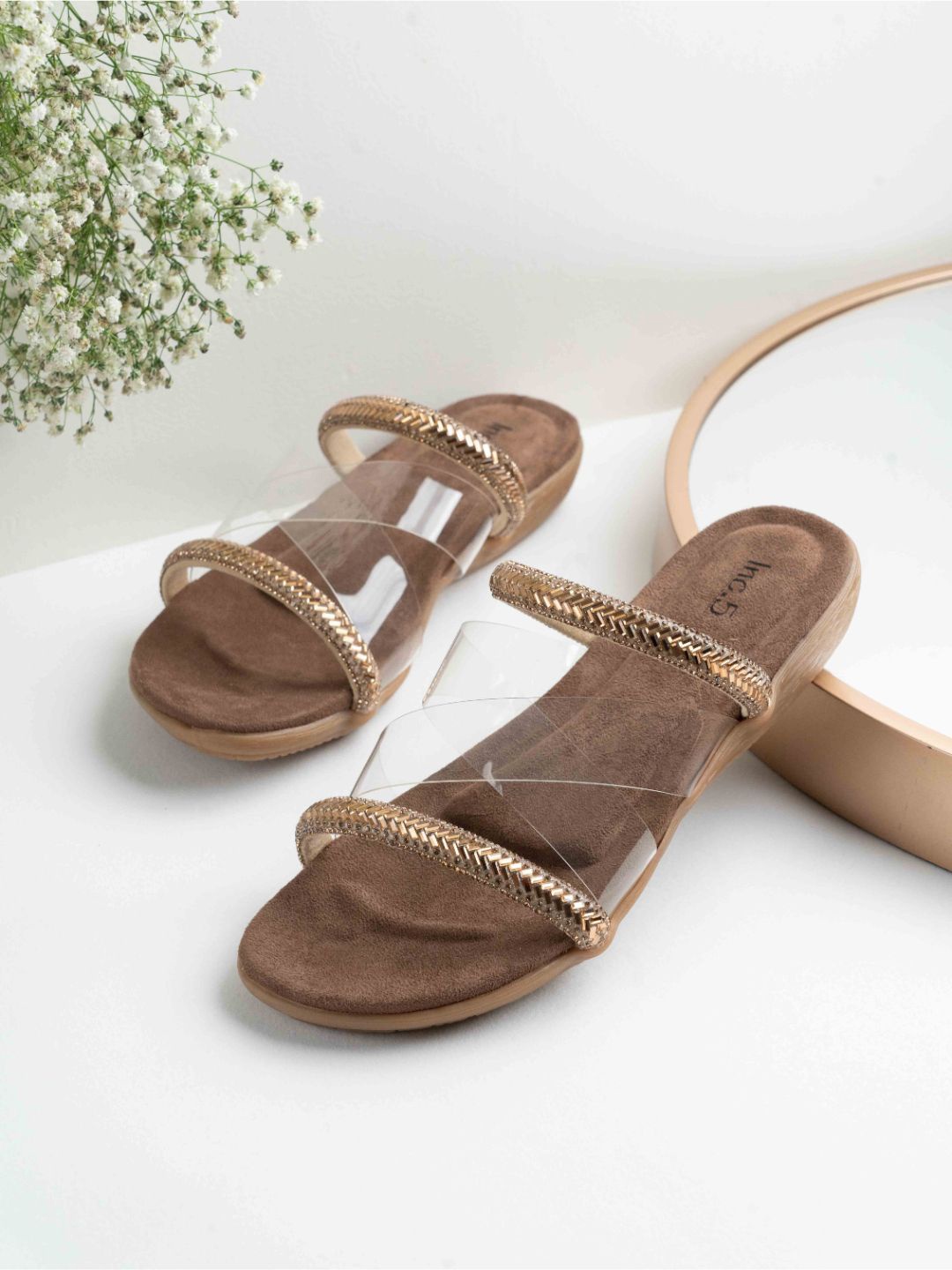 

Inc 5 Women Brown & Transparent Casual Open Toe Flats