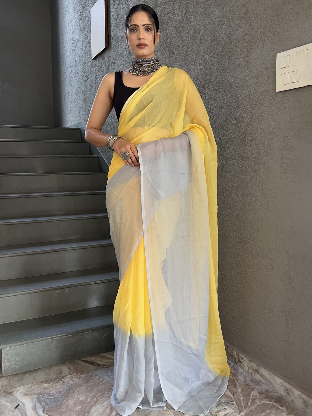 

V3 FASHION STUDIO Women Pure Chiffon Saree, Yellow