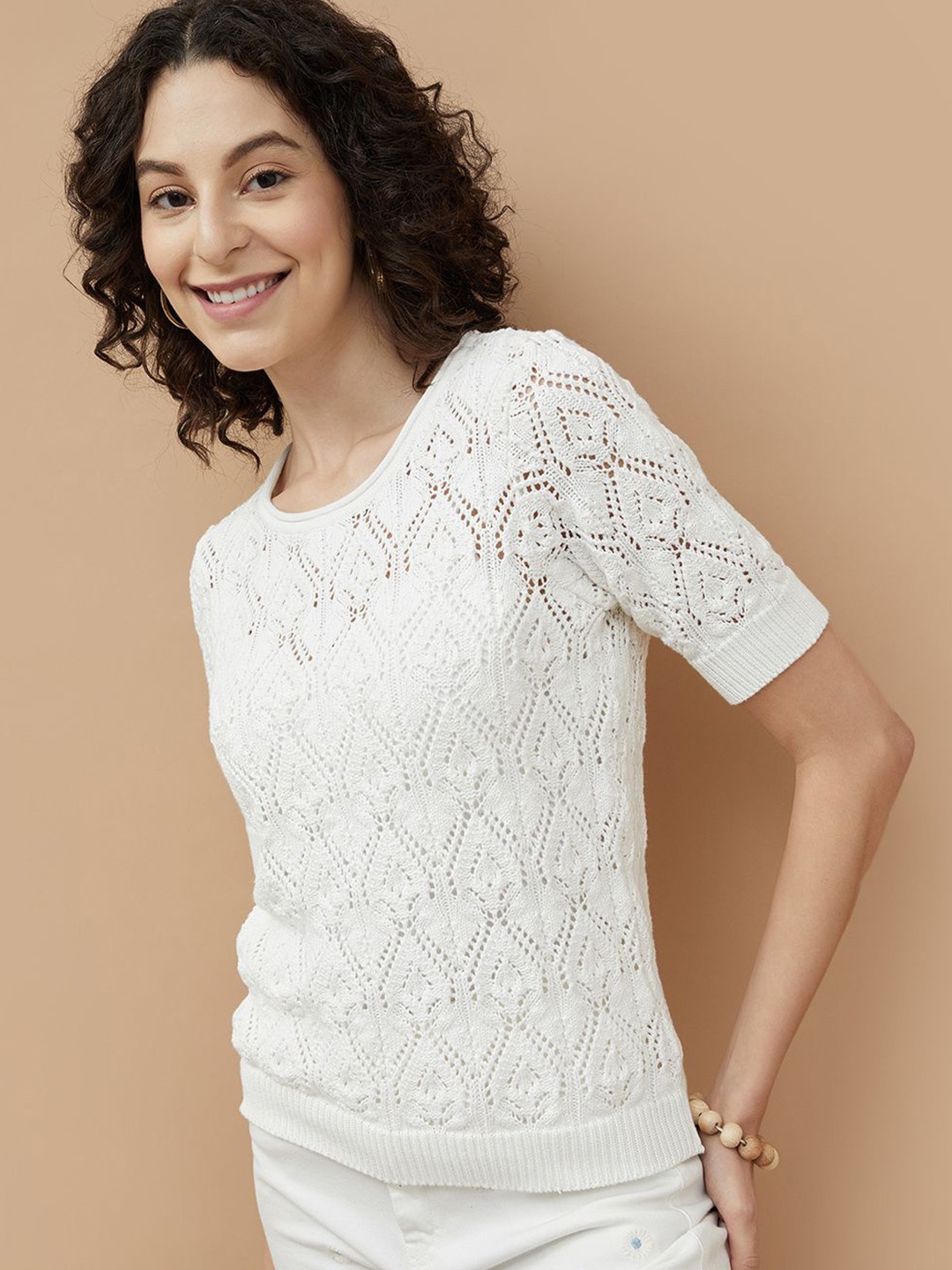 

Colour Me by Melange Women Self Design Cotton Top, White