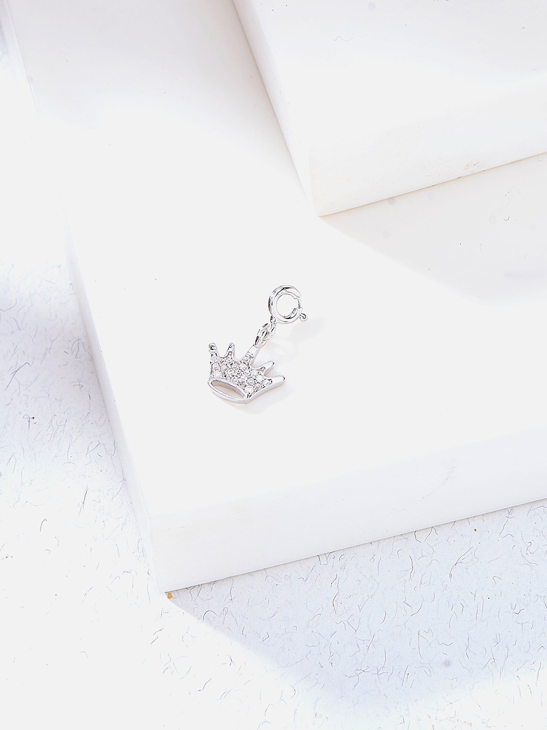 

Nipura 925 Sterling Silver Rhodium-Plated Cubic Zirconia Stone Studded Crown Charm Charms