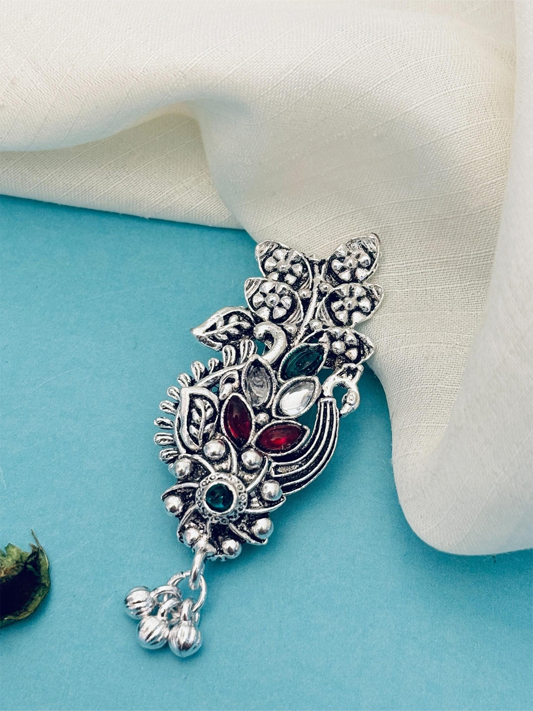 

ABDESIGNS Silver Plated Stone Studded Saree Clip Saree Accessories