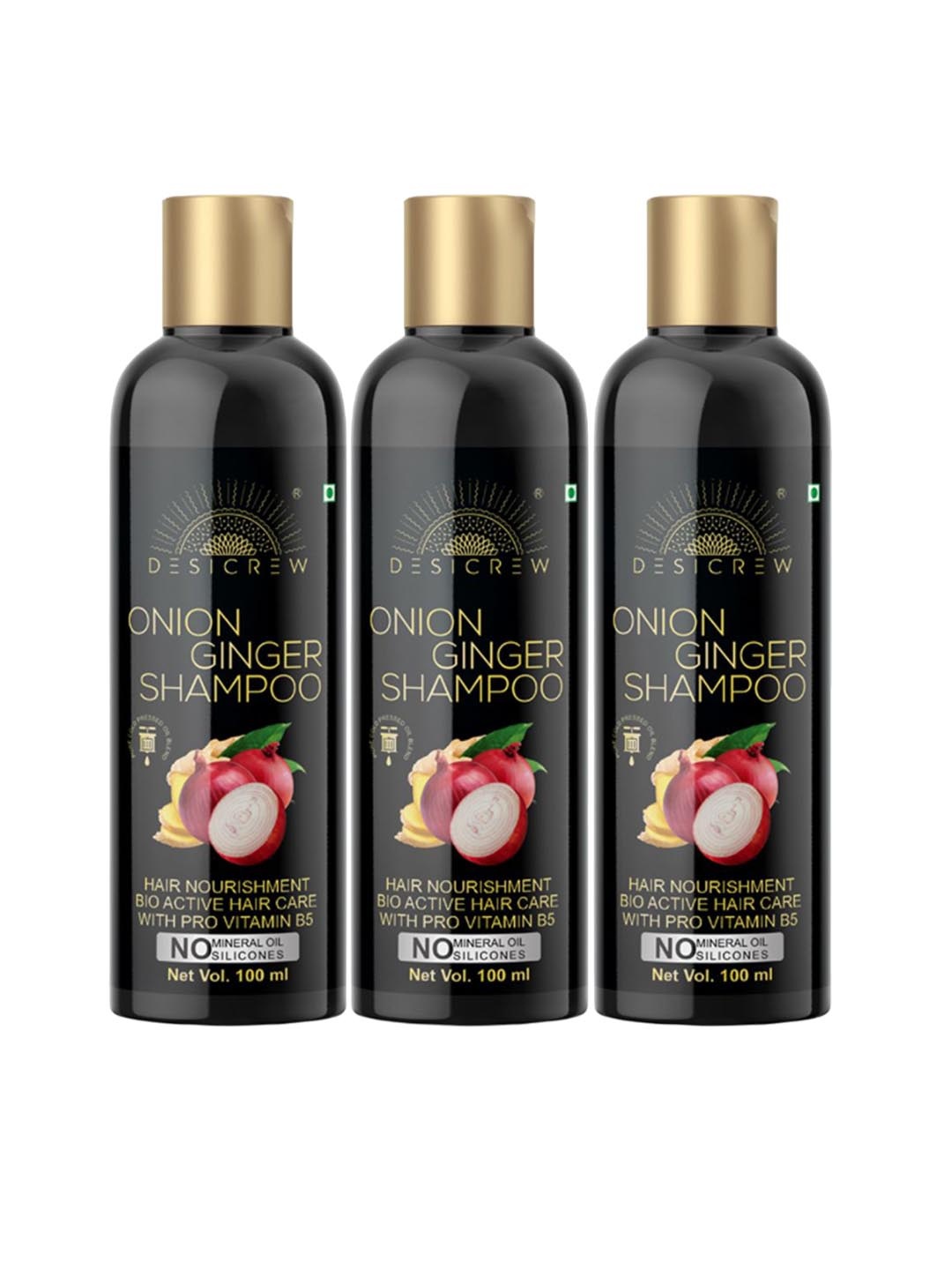 

Desi Crew Set Of 3 Onion Ginger Shampoo with Pro Vitamin B5 - 100 ml Each, Black